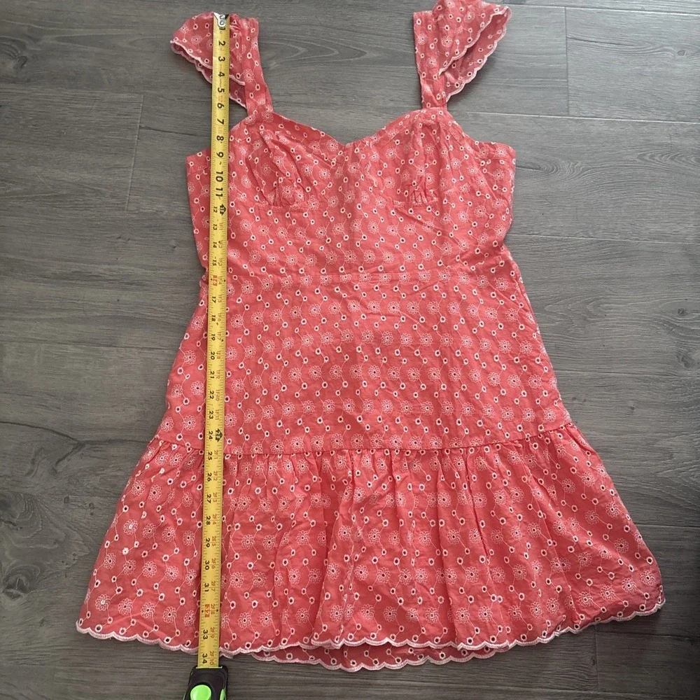 Betsey Johnson Coral Eyelet Smocked Sweetheart Cap Sleeve Mini Dress Womens XL